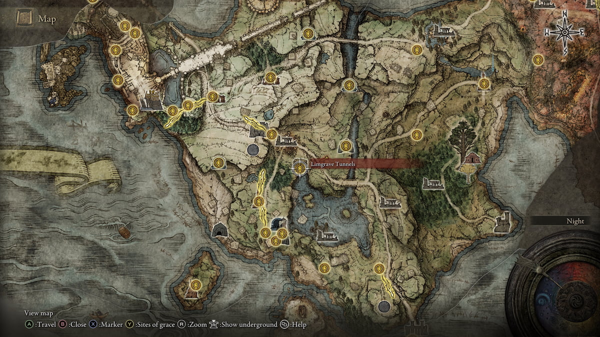 Location of Limgrave Tunnels on Elden Ring map.