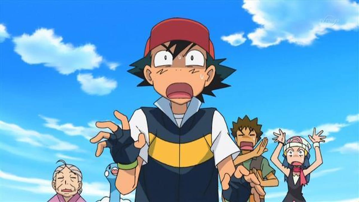 Ash surprised in the Pokemon anime