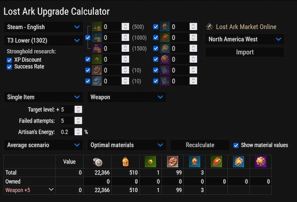 Lost Ark Honing (Upgrade) Calculator Guide - How to Calculate Upgrade  Materials & Honing Cost