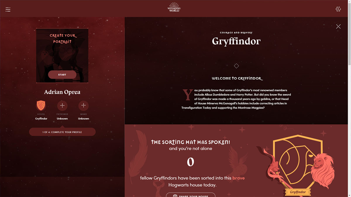 How to get sorted into Gryffindor on Wizarding World Gamepur