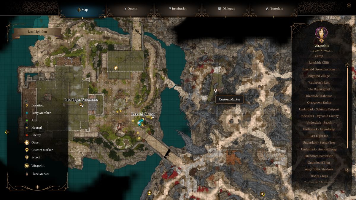 Обследовать таверну последний свет baldur s. Храм Селунэ Baldur's Gate 3. Baldur's Gate 3 карта. Карта балдур Гейтс 3. Интерактивная карта Baldur's Gate 3.