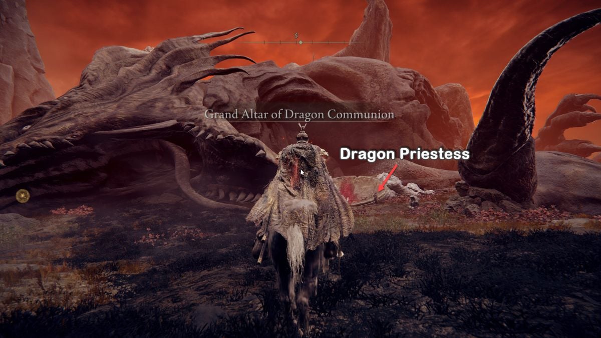 Grand Altar of Dragon Communion and Dragon Priestess standing beside it. 
