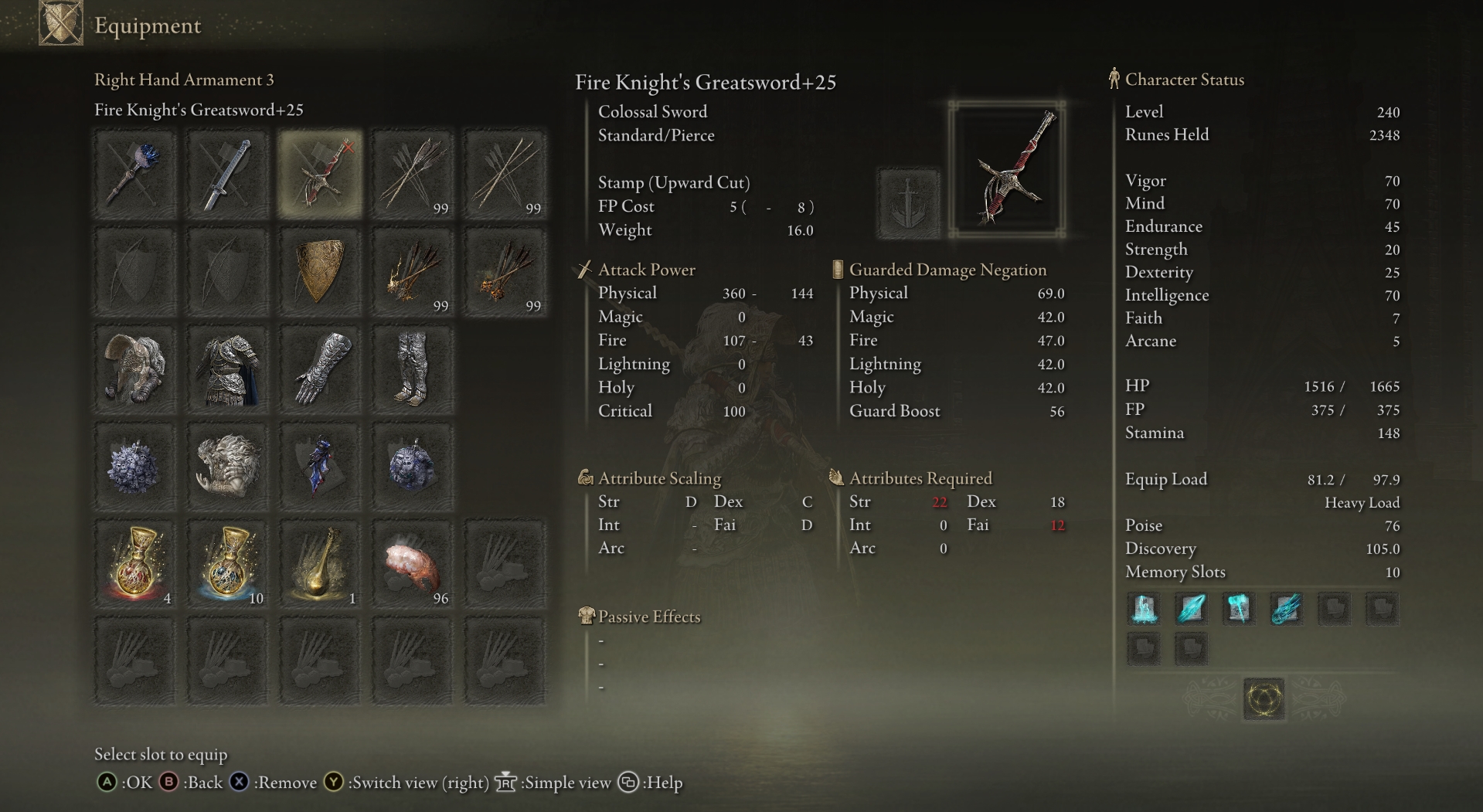 Elden ring - Fire Knight Greatsword weapon stats