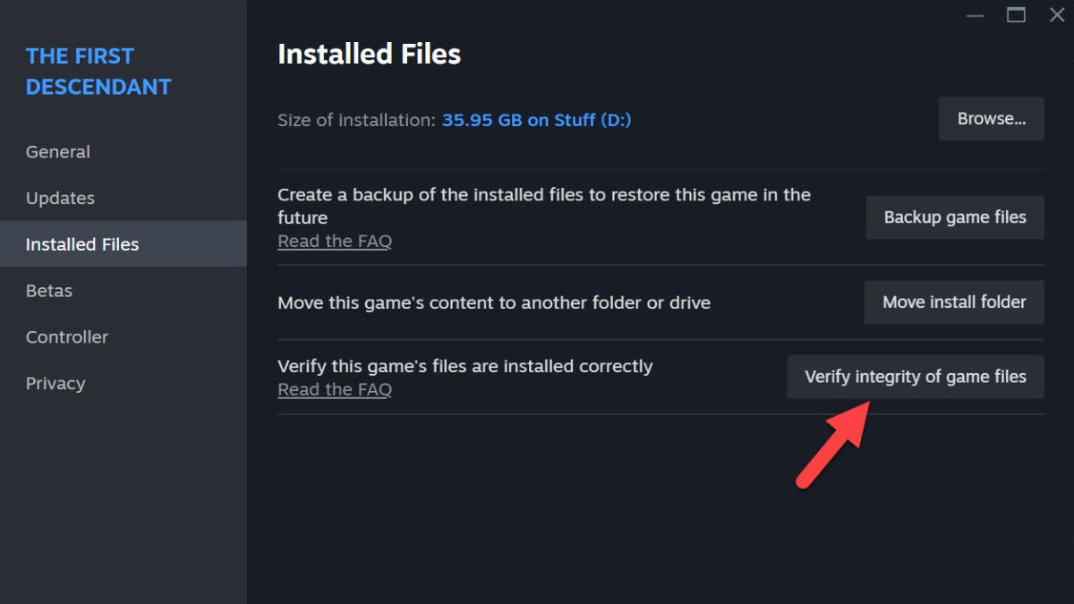 Verify Game Files in Steam for The First Descendant