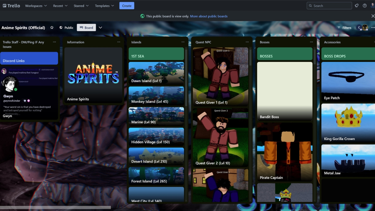 Anime Spirits Trello Link и сервер Discord (август 2024 г.)