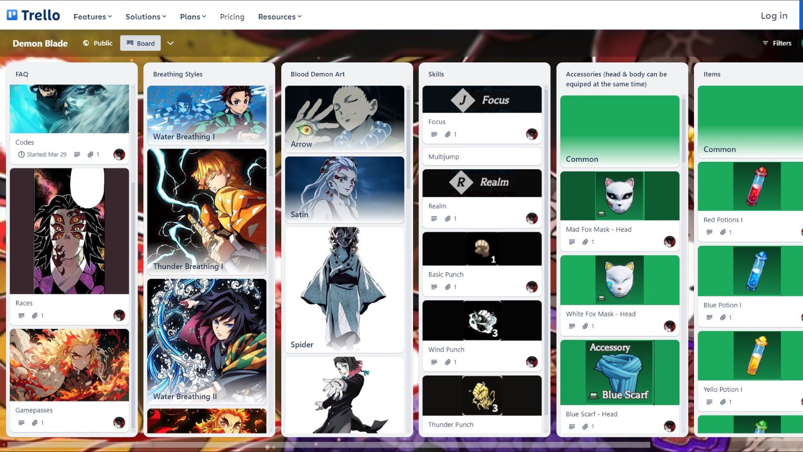 Demon Blade Trello Board