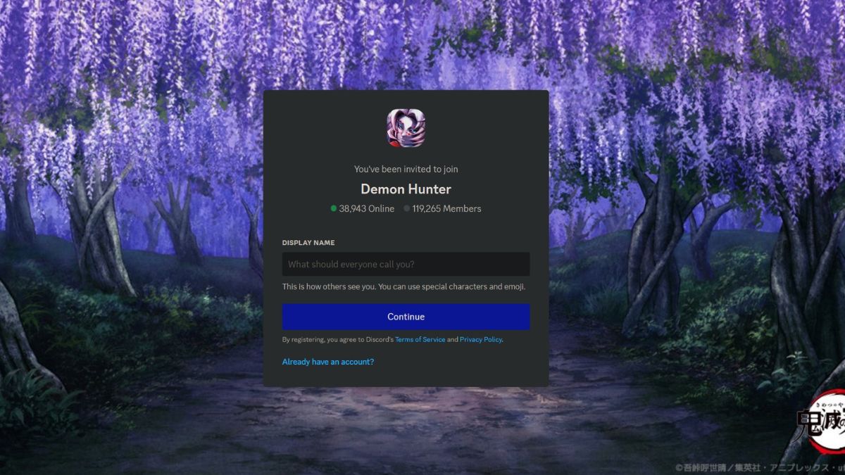 Discord server invite screen - Demon Hunter 