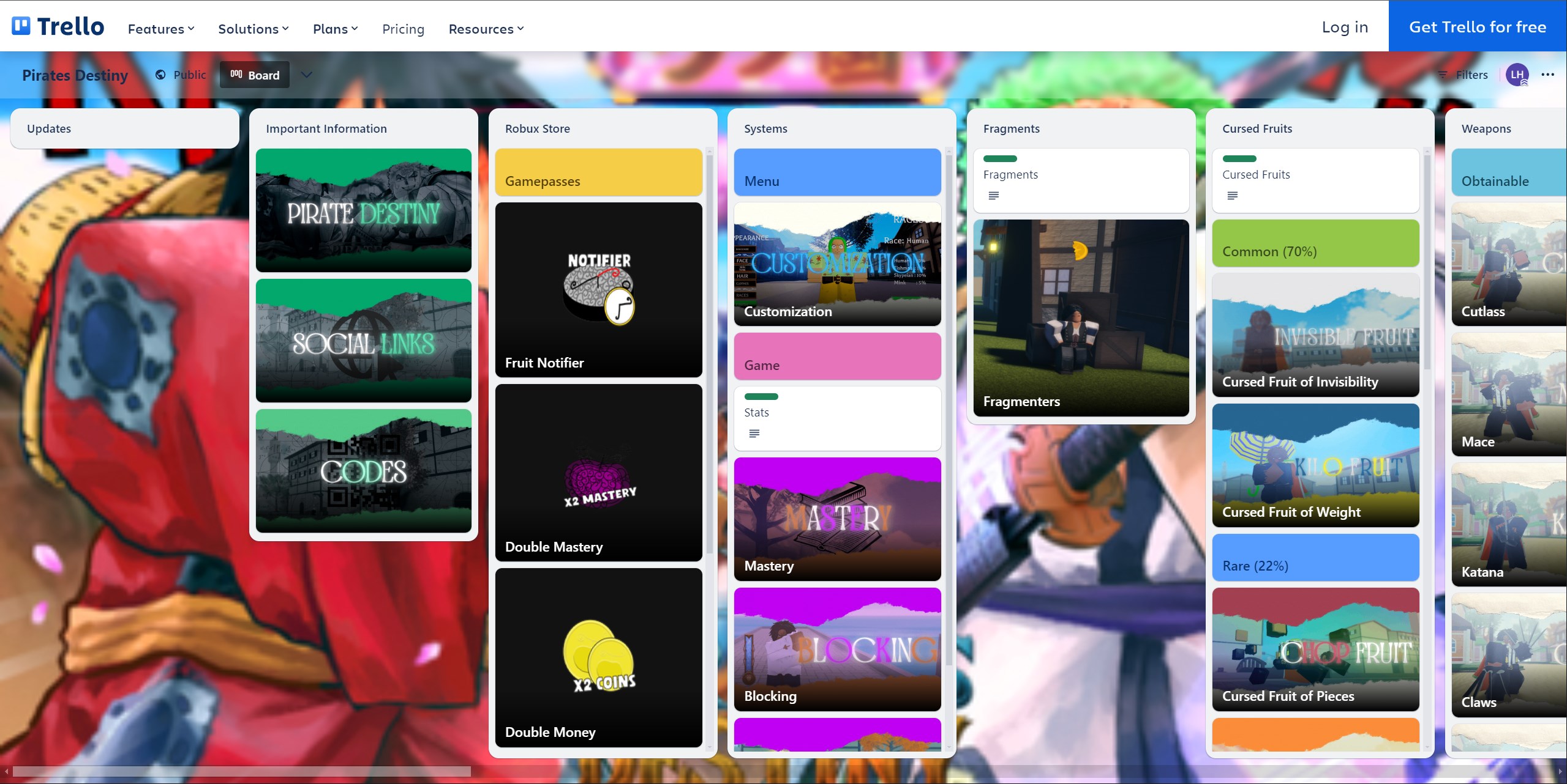 Pirate Destiny Trello