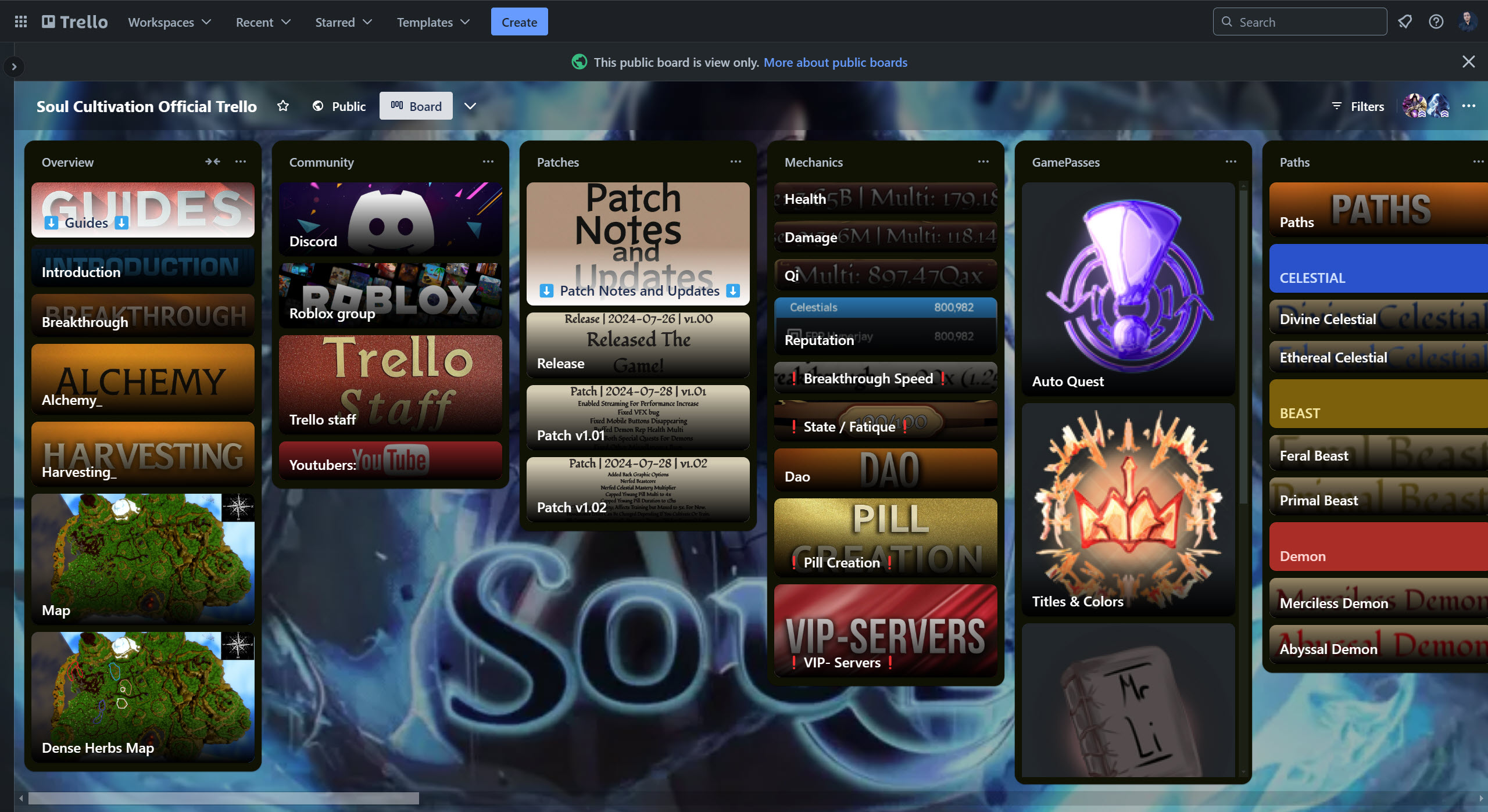 Soul Cultivation Trello Board