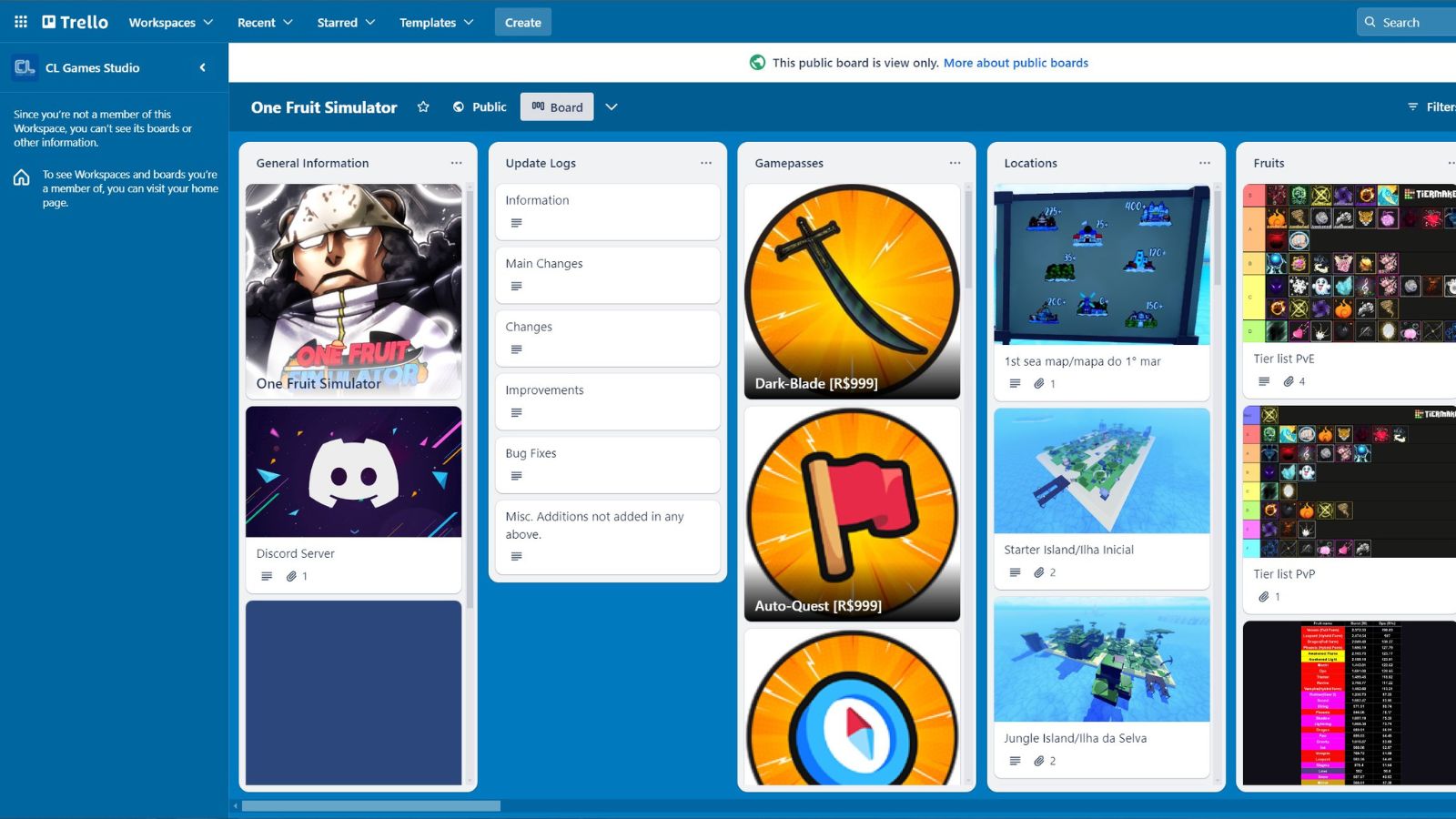 One Fruit Simulator Trello Link y servidor Discord (septiembre de 2024)