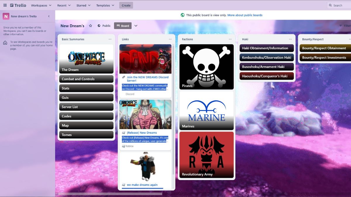 One Piece New Dreams Trello Link (September 2024)