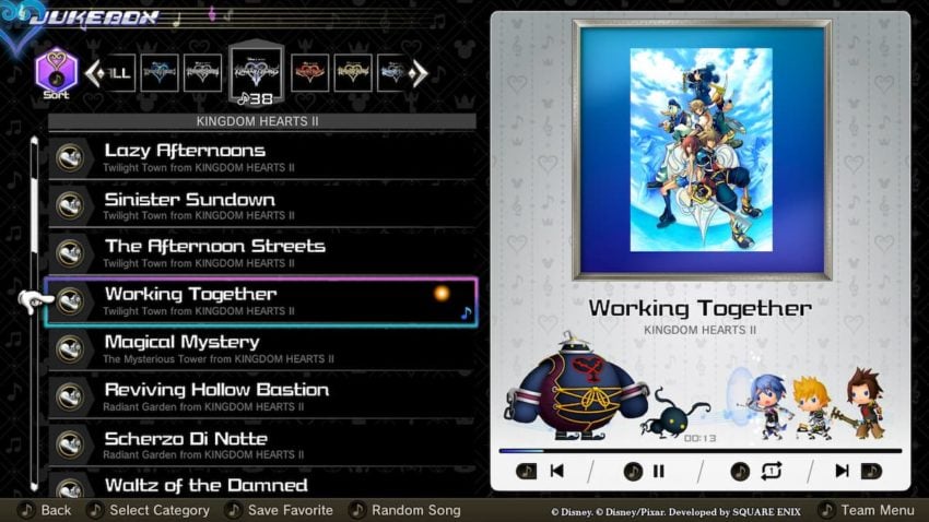 Kingdom Hearts: Melody of Memory jukebox