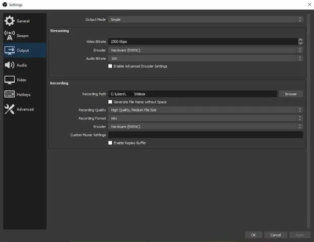 OBS Output settings